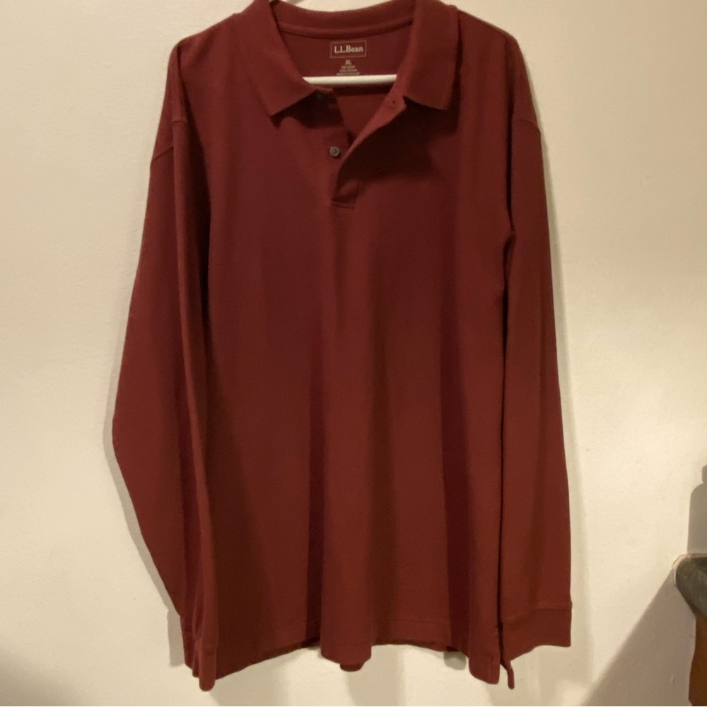 L.L. Bean Red Long Sleeve Tee Mens Size XL 1/4 Button Collared